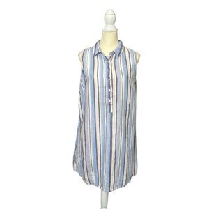 C&C California 100% Linen Striped Button Front Shirt dress Women's Size 1X
